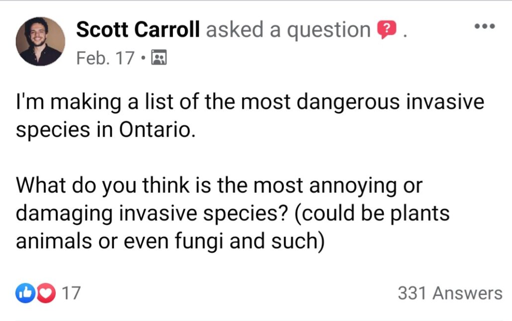question posted in ontario native gardeners group